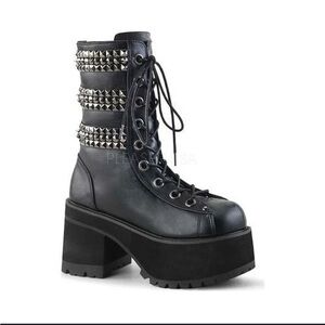 Demonia Black Studded Platform Combat Boots